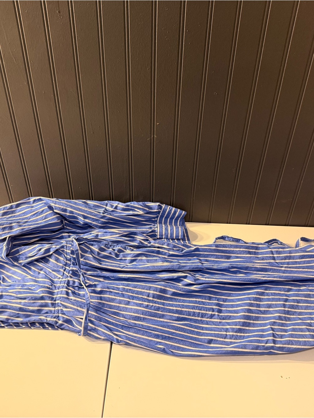 Blue & White Striped Midi Dress - Classic Shirt Dress - Picture 10 of 15